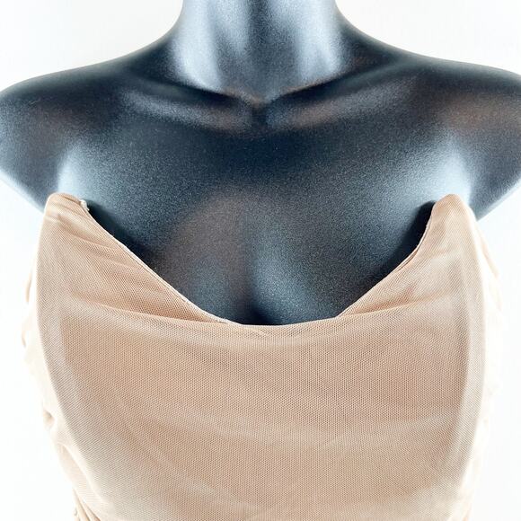 Bobbles & Lace Ruched Sweetheart Neck Strapless Mini Dress Taupe Brown Medium - Picture 8 of 16